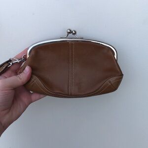 Coach brown leather kisslock wristlet mid 2000’s style with silver hardware